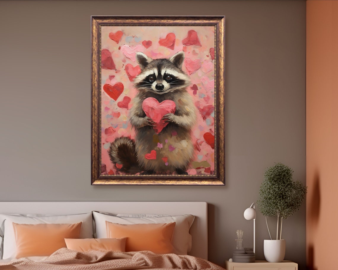 Raccoon Valentine Art Print, Cute Pink Love Decor - Image 2