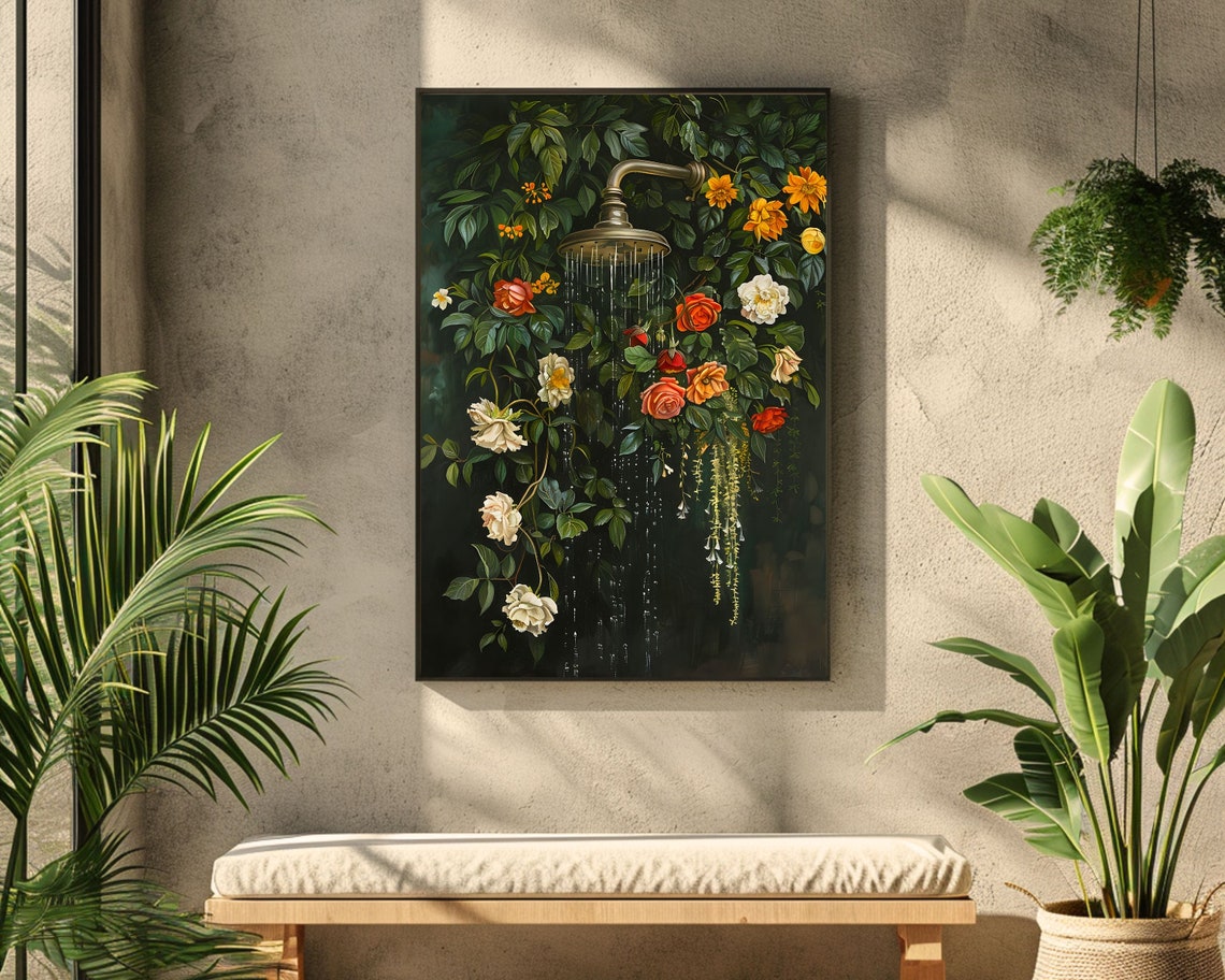 Moody Botanical Bathroom Floral Wall Art Print - Image 4