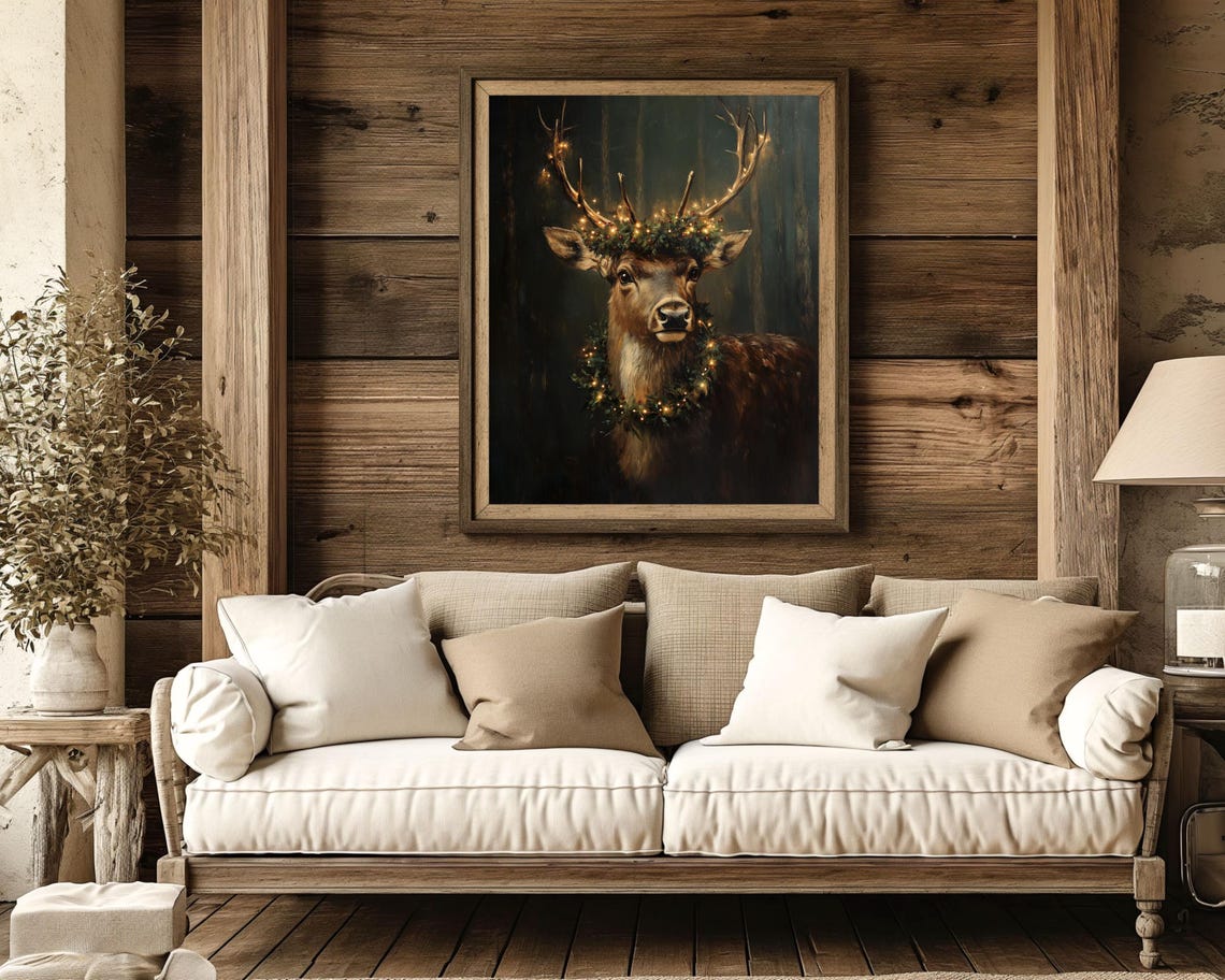Reindeer Vintage Christmas Poster, Dark Academia - Image 3