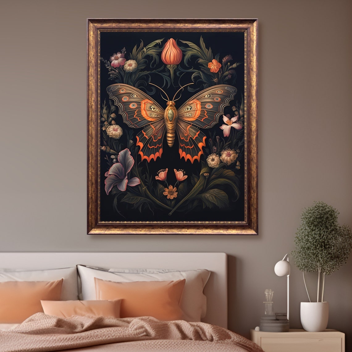 Atlas Moth, Dark Floral Gothic Cottagecore Art Print - Image 2
