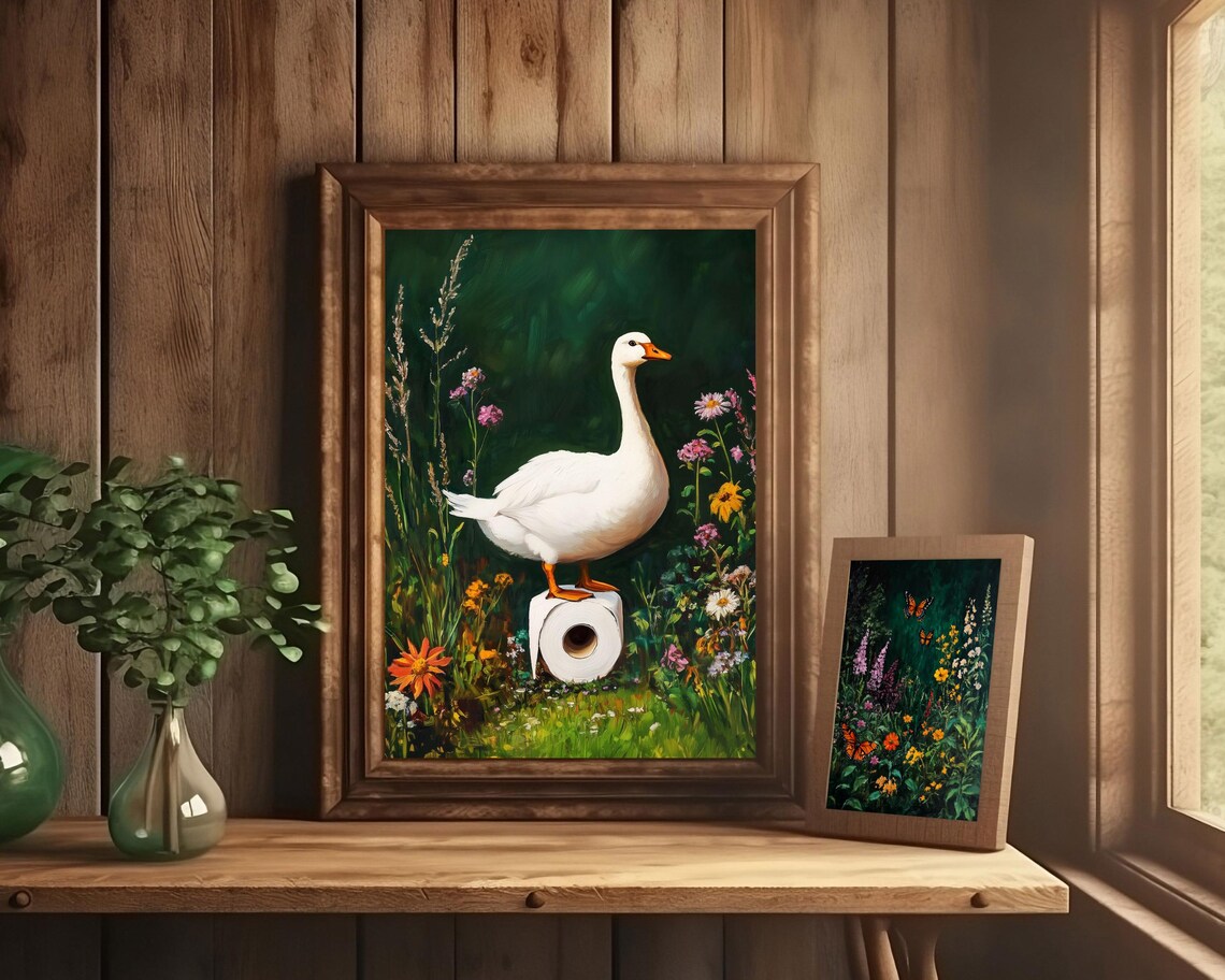 Goose And Toilet Paper Funny Bathroom Art Print - Image 2