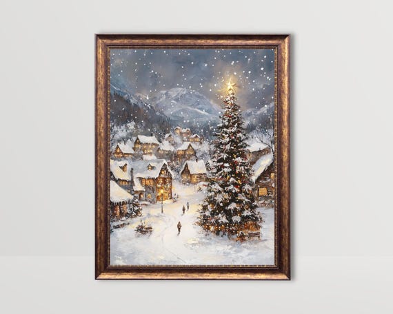 Christmas Village Winter Landscape Art Print