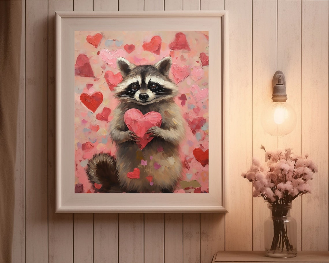 Raccoon Valentine Art Print, Cute Pink Love Decor - Image 3
