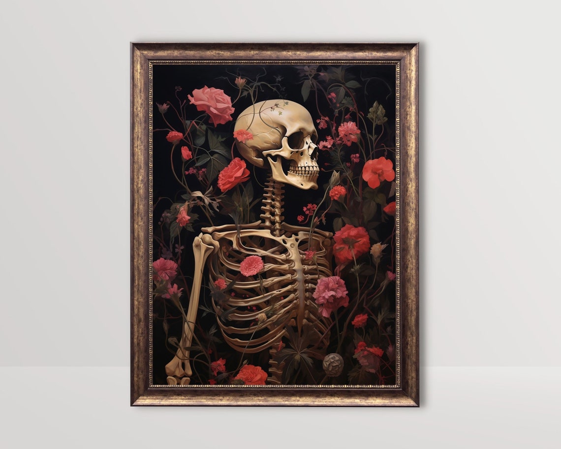 Floral Skeleton Gothic Vintage Botanical Art Print