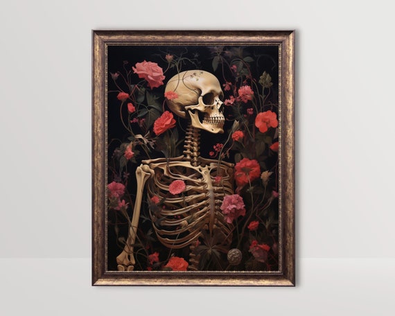 Floral Skeleton Gothic Vintage Botanical Art Print