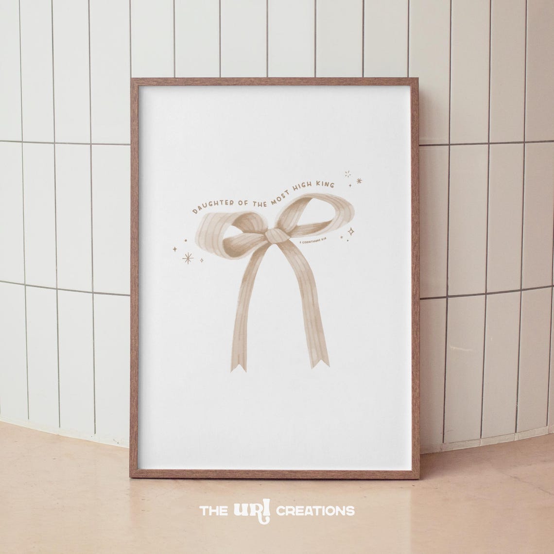 Christian Wall Art Beige Bow Print Daughter Of The King Bible Verse Poster Affirmation Coquette Scripture Home Room Decor Gift - Image 2