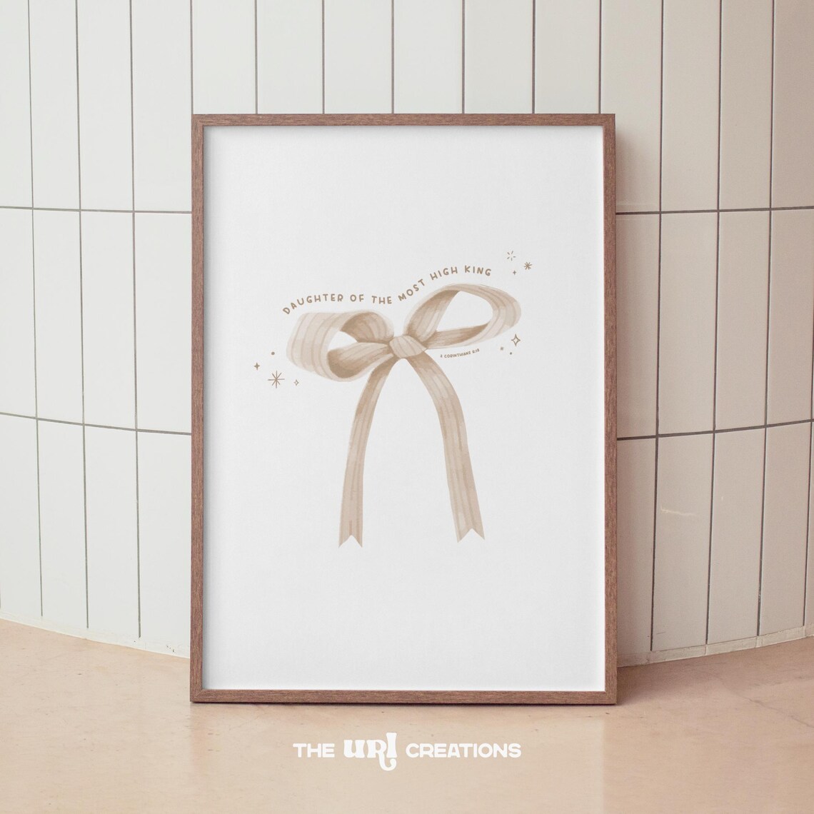 Daughter of the Most High King Christian Verse Beige Bow Coquette Poster - Image 2