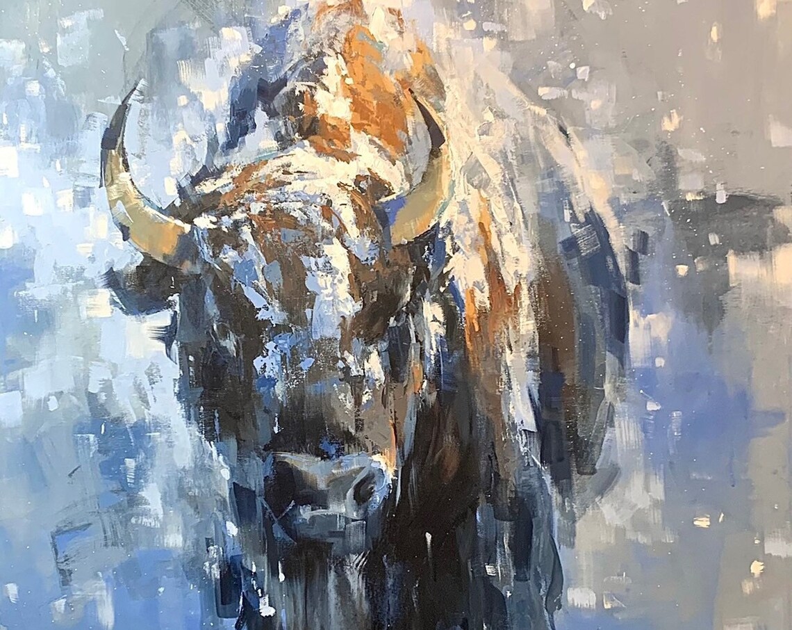 Snow Giant Bison Art Print, Ski and Snow Decor