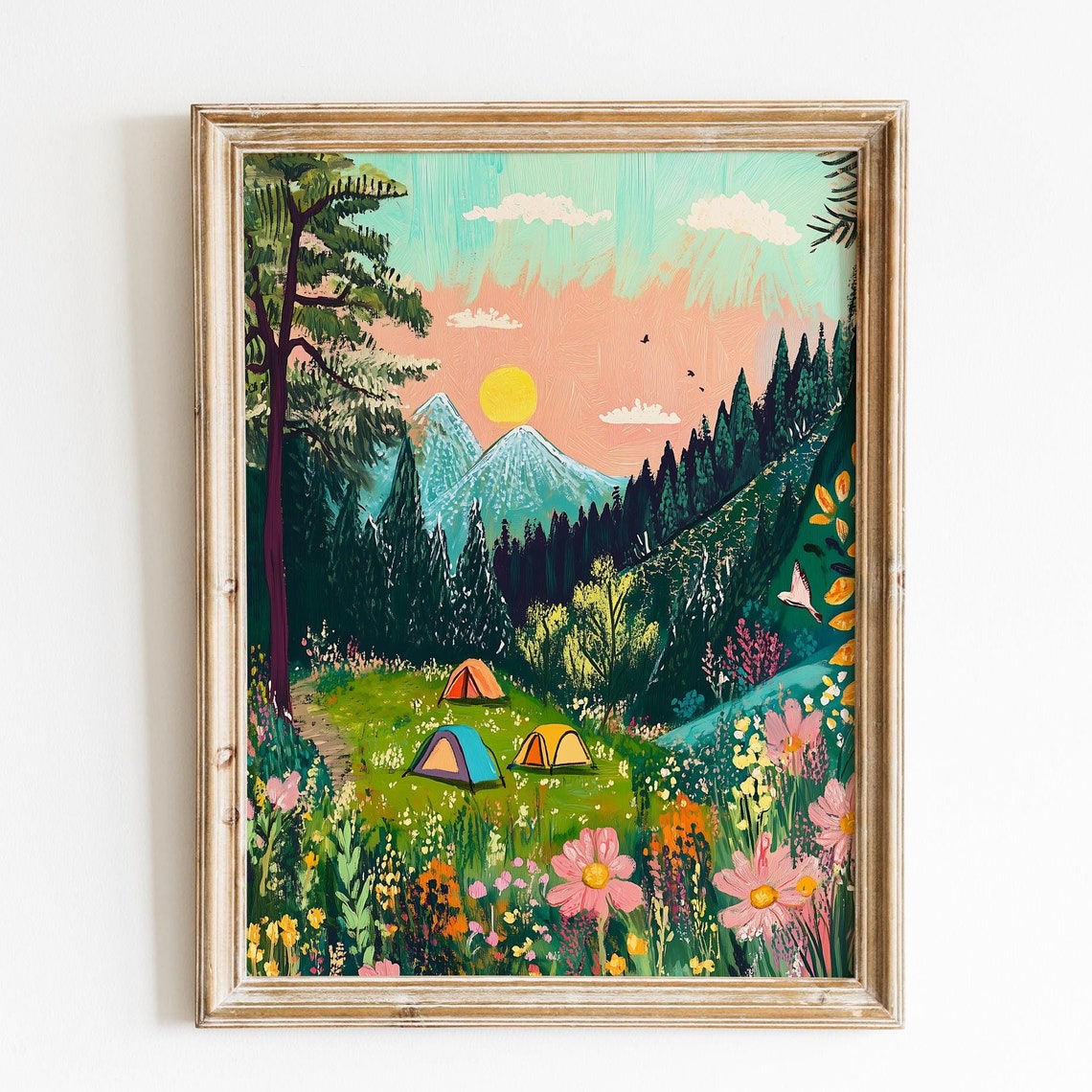 Colorful Camping Tents In A Mountain Wildflower Meadow Poster