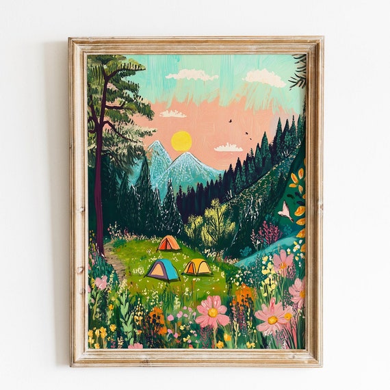 Colorful Camping Tents In A Mountain Wildflower Meadow Poster