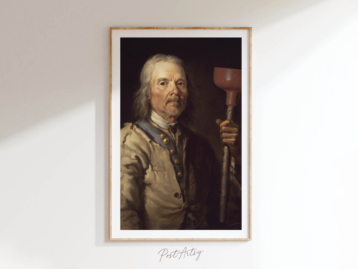 Plunger Man Funny Bathroom Art, Vintage Poster Print