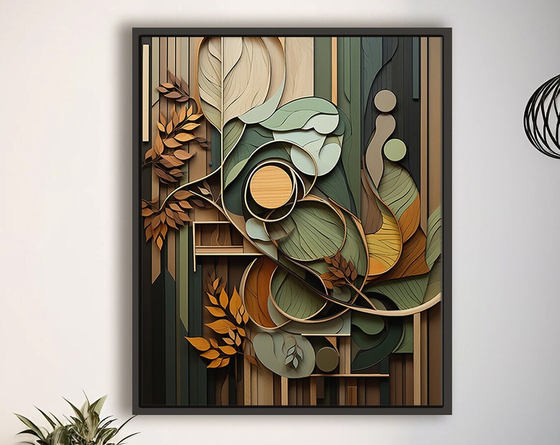 Botanical Boho Wood-Look Poster, Neutral Decor
