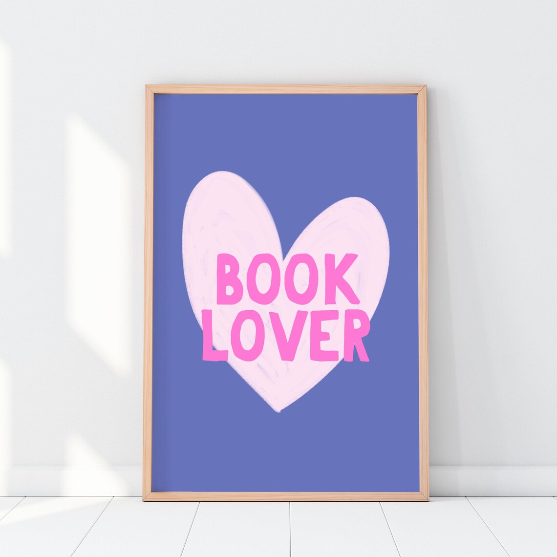 Book Lover Pink Heart Blue Background Bookish Typographic Poster - Image 2