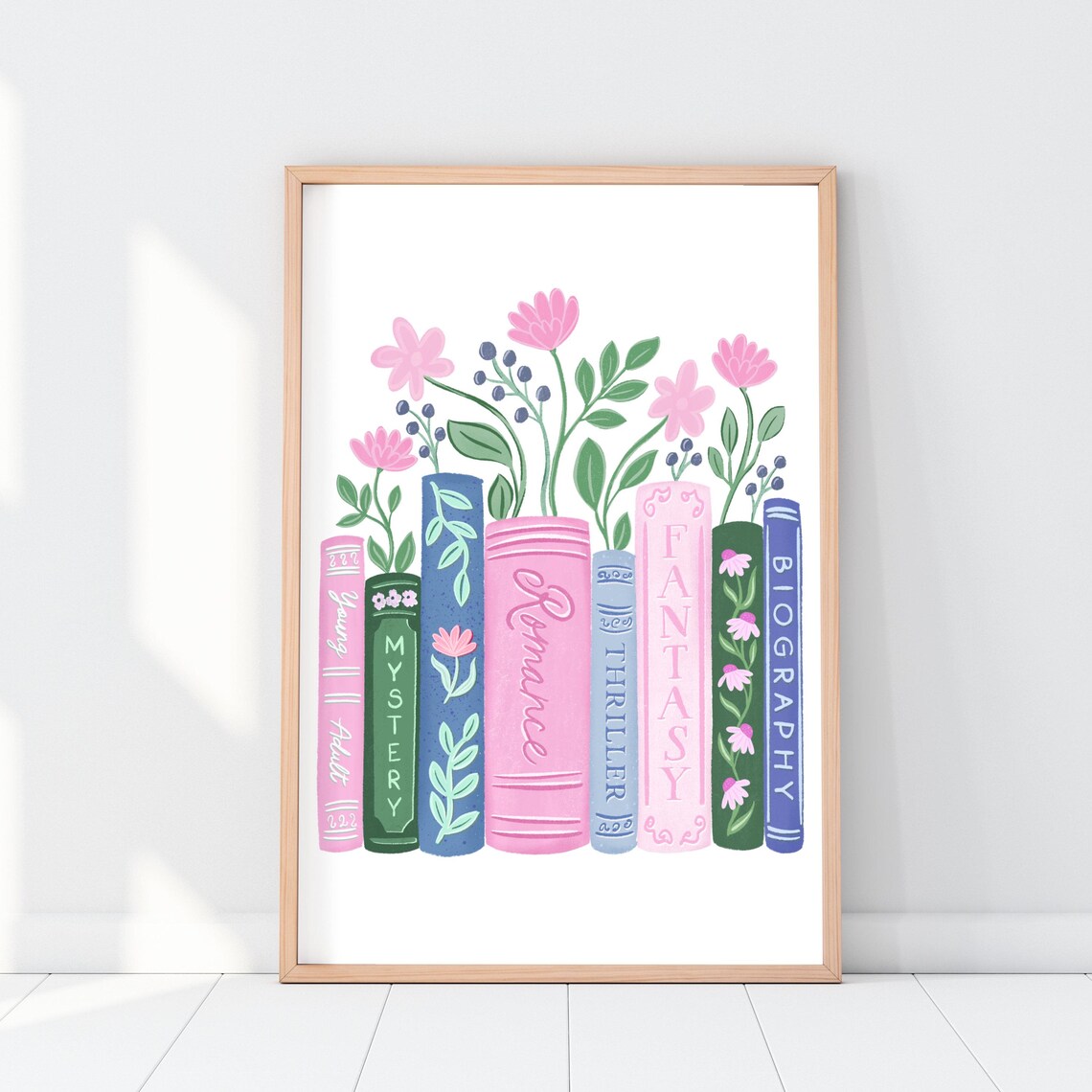 Floral Book Spines Romance Mystery Fantasy Bookshelf Decor Poster - Image 3