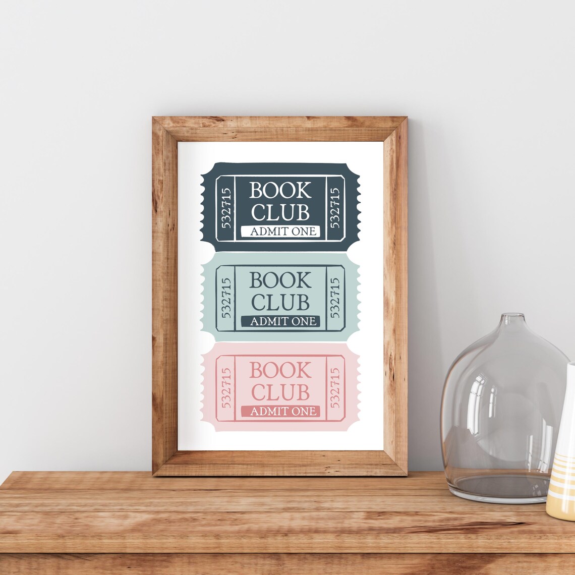 Book Club Admit One Tickets Navy Mint Pink Bookish Decor Poster - Image 2