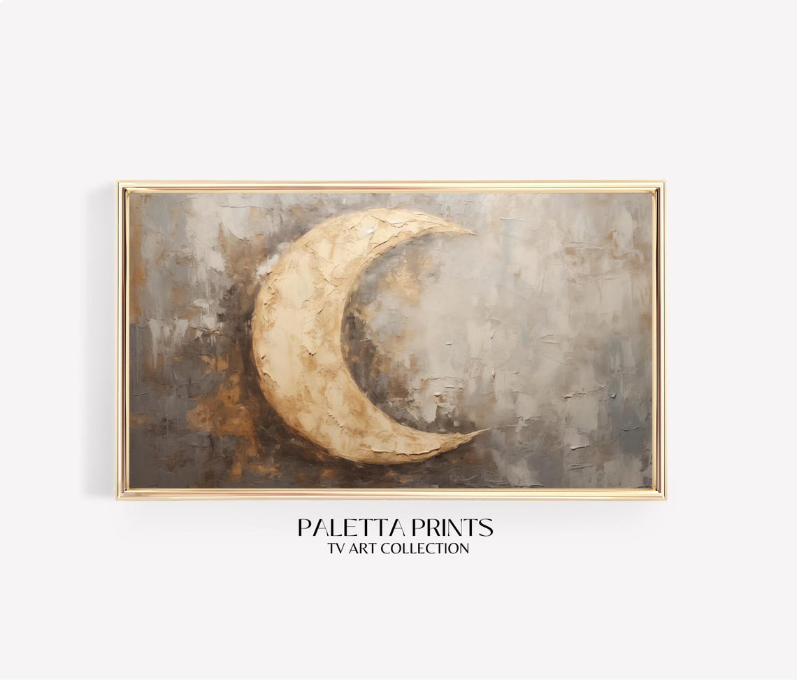 Textured Crescent Moon Abstract Painting Beige Gold Gray Islamic Wall Art Frame Tv Ramadan Home Decor Middle Eastern Accent Muslim Artwork - Image 3