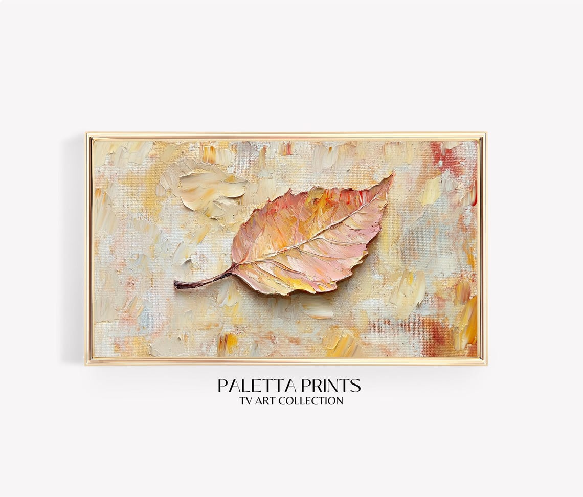 Golden Fall Leaf Impasto Textured Warm Autumn Minimalist Wall Art