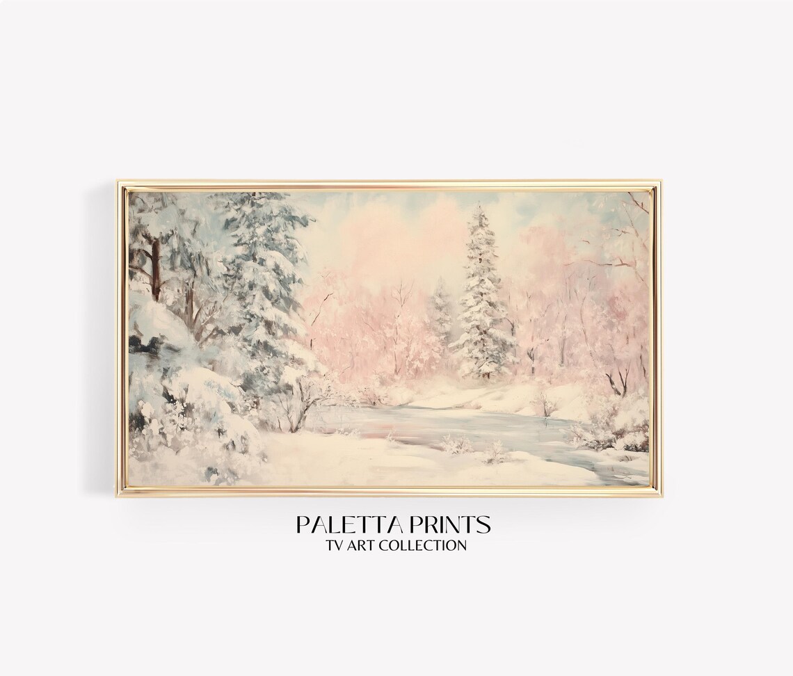 Snowy Forest, Pastel Winter Christmas Art Print