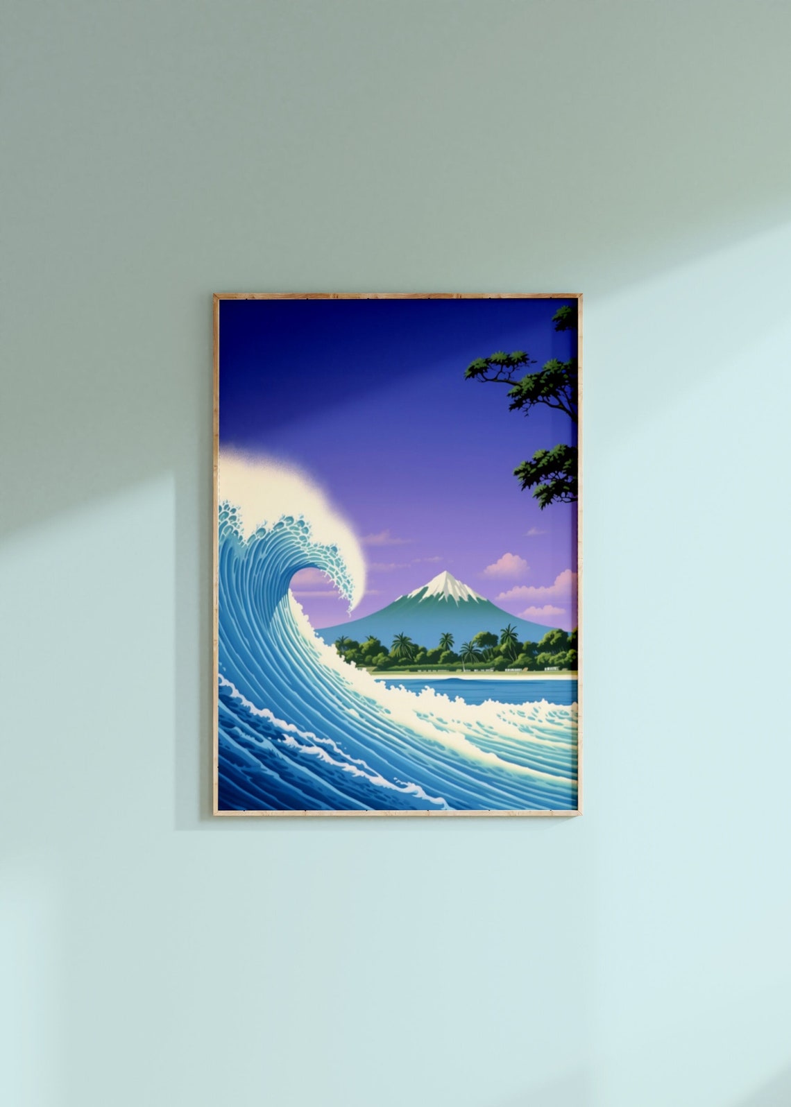 Japanese Great Wave Mount Fuji Purple Sunset Ocean Art Poster