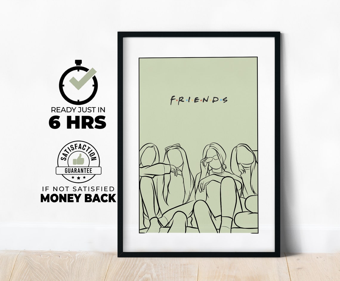 Friends Group Line Art Sage Green Custom Friendship Gift Poster