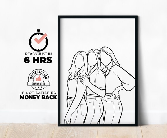 Three Best Friends Faceless Line Art Minimalist Friendship Poster