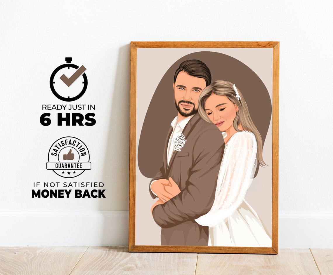 Romantic Wedding Couple Embrace on Taupe Oval Custom Portrait Poster