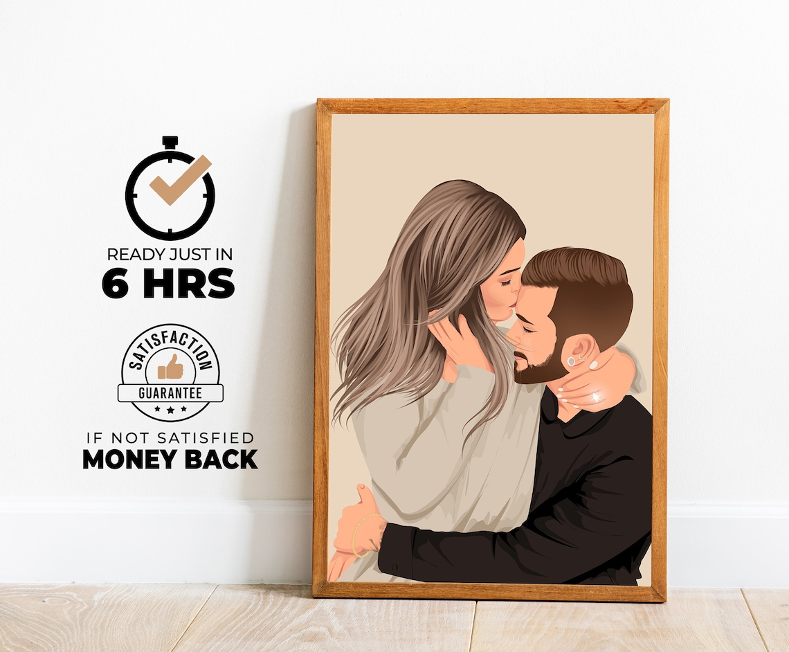 Tender Couple Forehead Kiss Embrace Illustration Portrait Poster