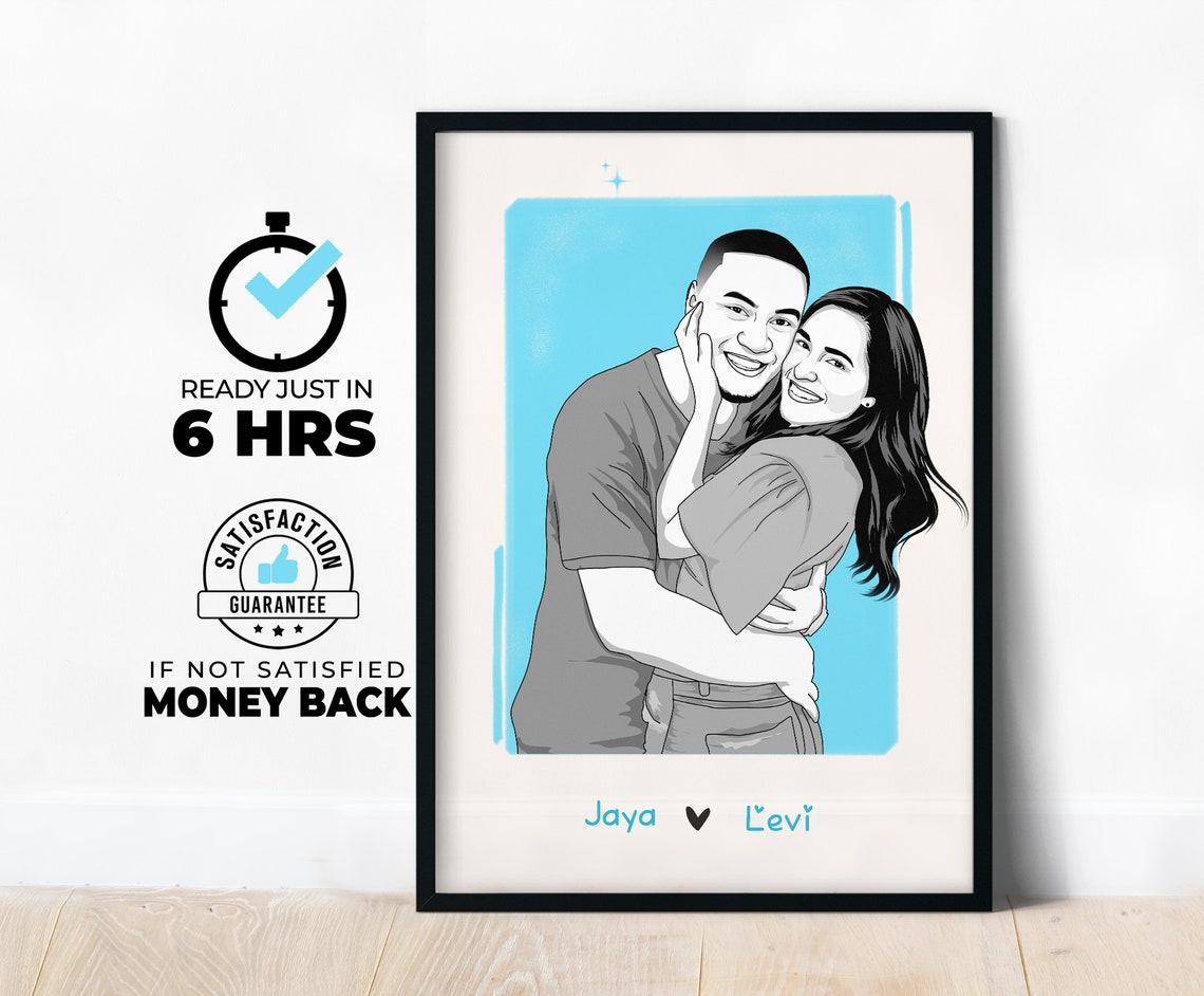 Jaya and Levi Names Black White Line Art Couple Portrait Poster