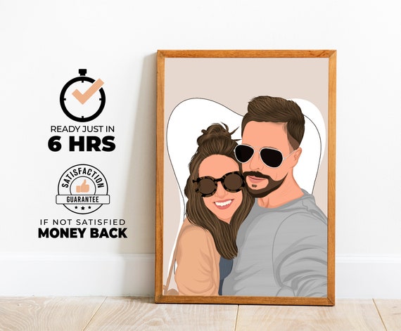 Custom Couple Portrait Personalized Engagement Gift Faceless Portrait Birthday Gift Handmade Illustration Gift For Her Gift For Him