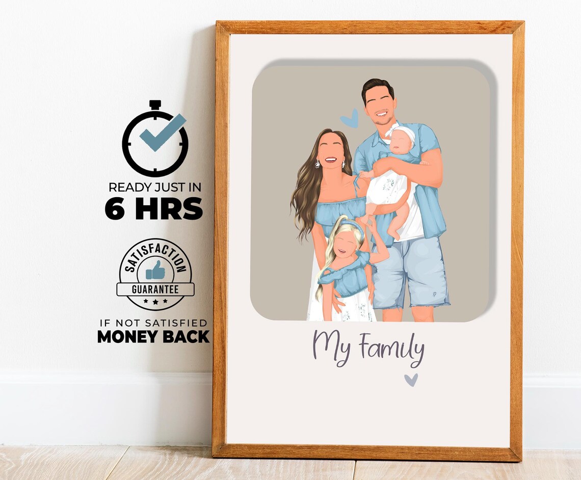 My Family Names Family of Four Mom Dad Baby Custom Portrait Poster