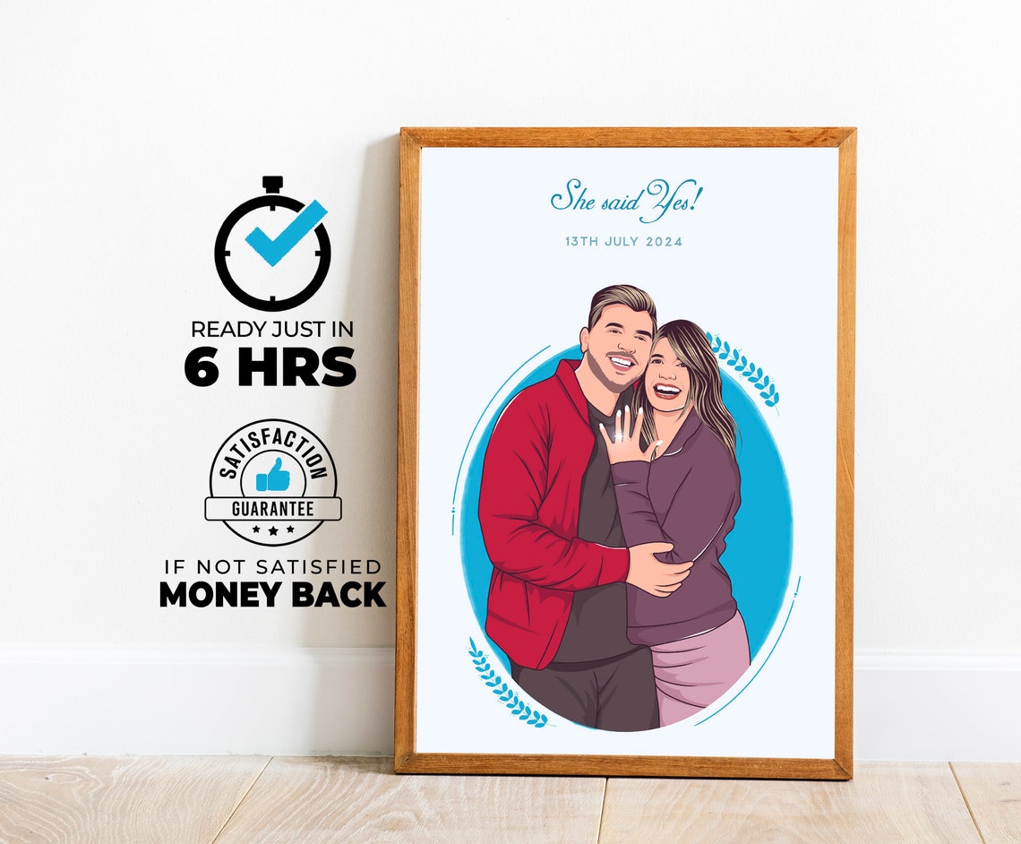 She Said Yes 13th July 2024 Engagement Custom Couple Art Poster
