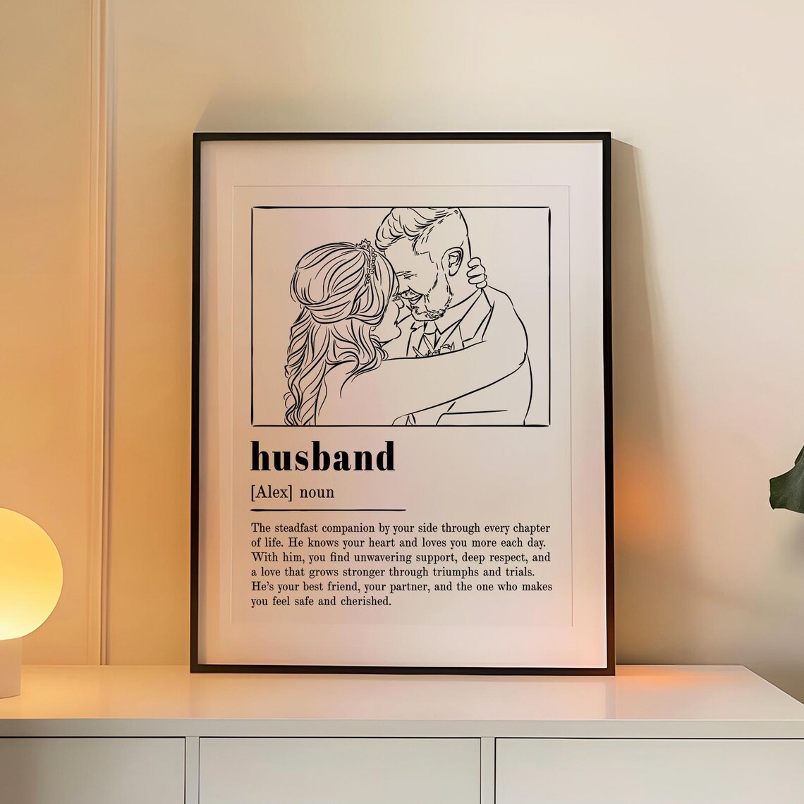 Definition Husband Personalized Line Art Drawing Custom Gift For Him Anniversary Wedding Romantic Quote Wall Art Decor Print