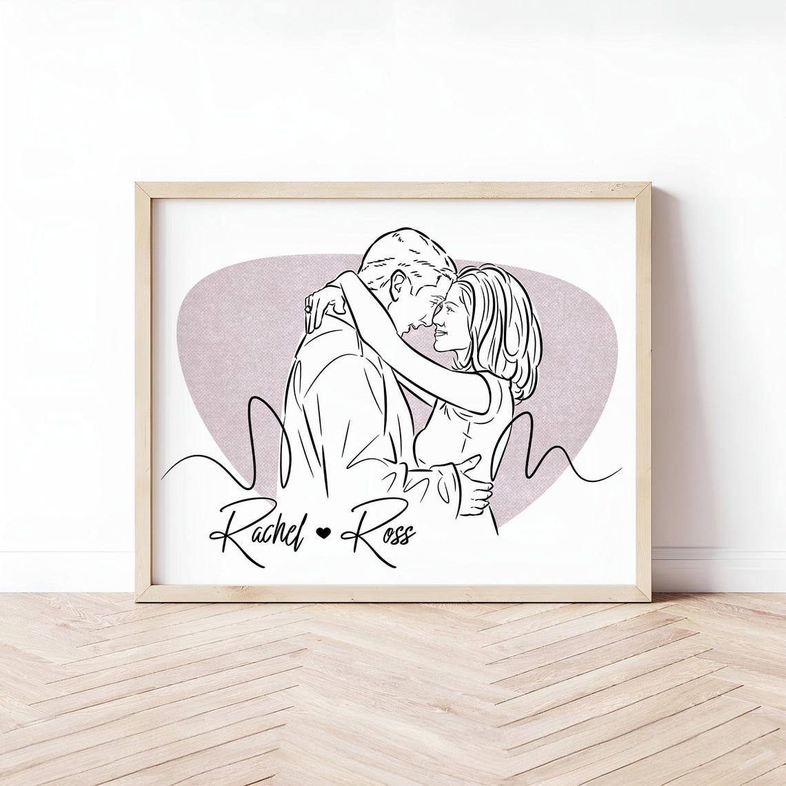 Custom Couple Line Art Portrait Poster With Names Embrace Art