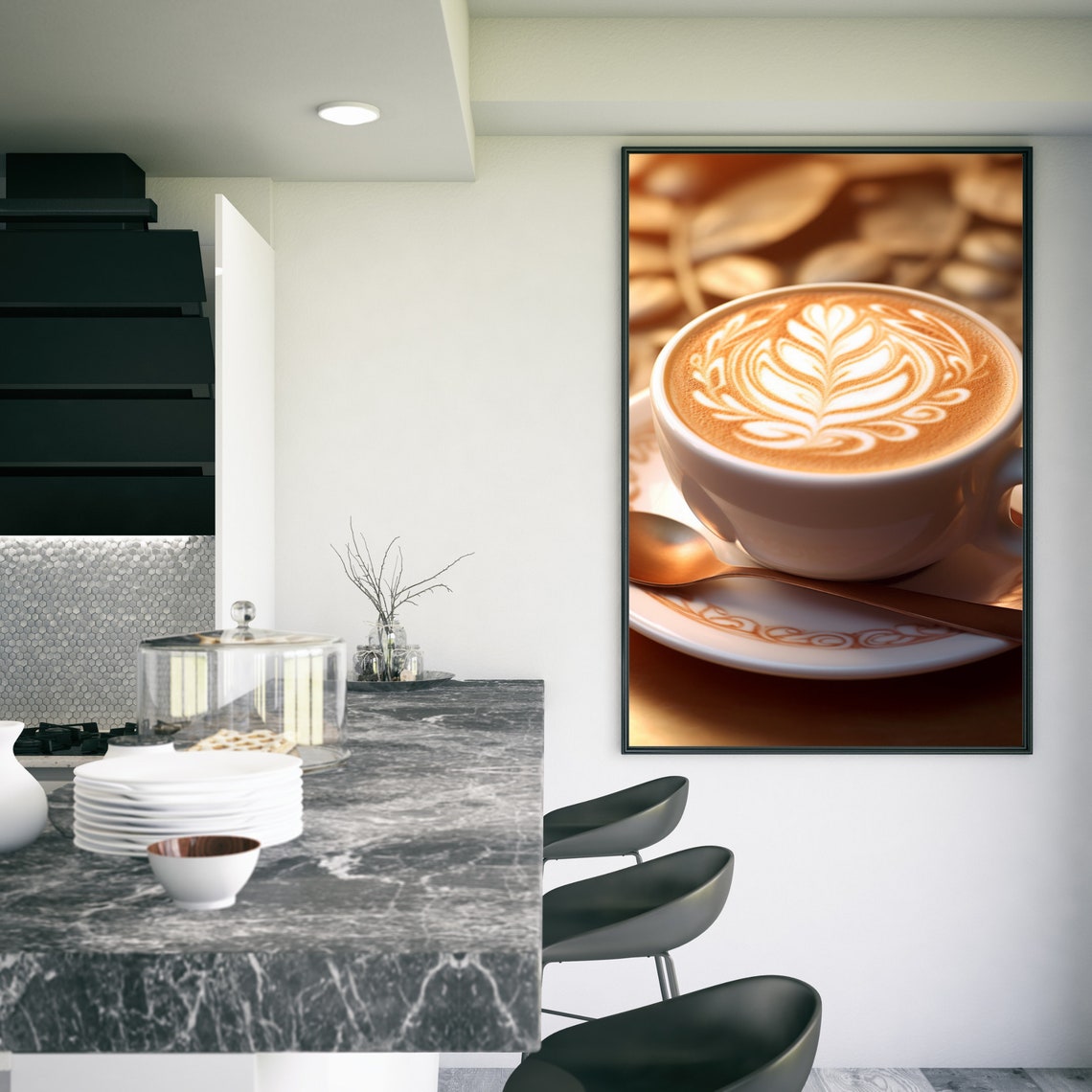 Cappuccino Rosetta Latte Art Warm Coffee Cup Photography Poster - Image 3