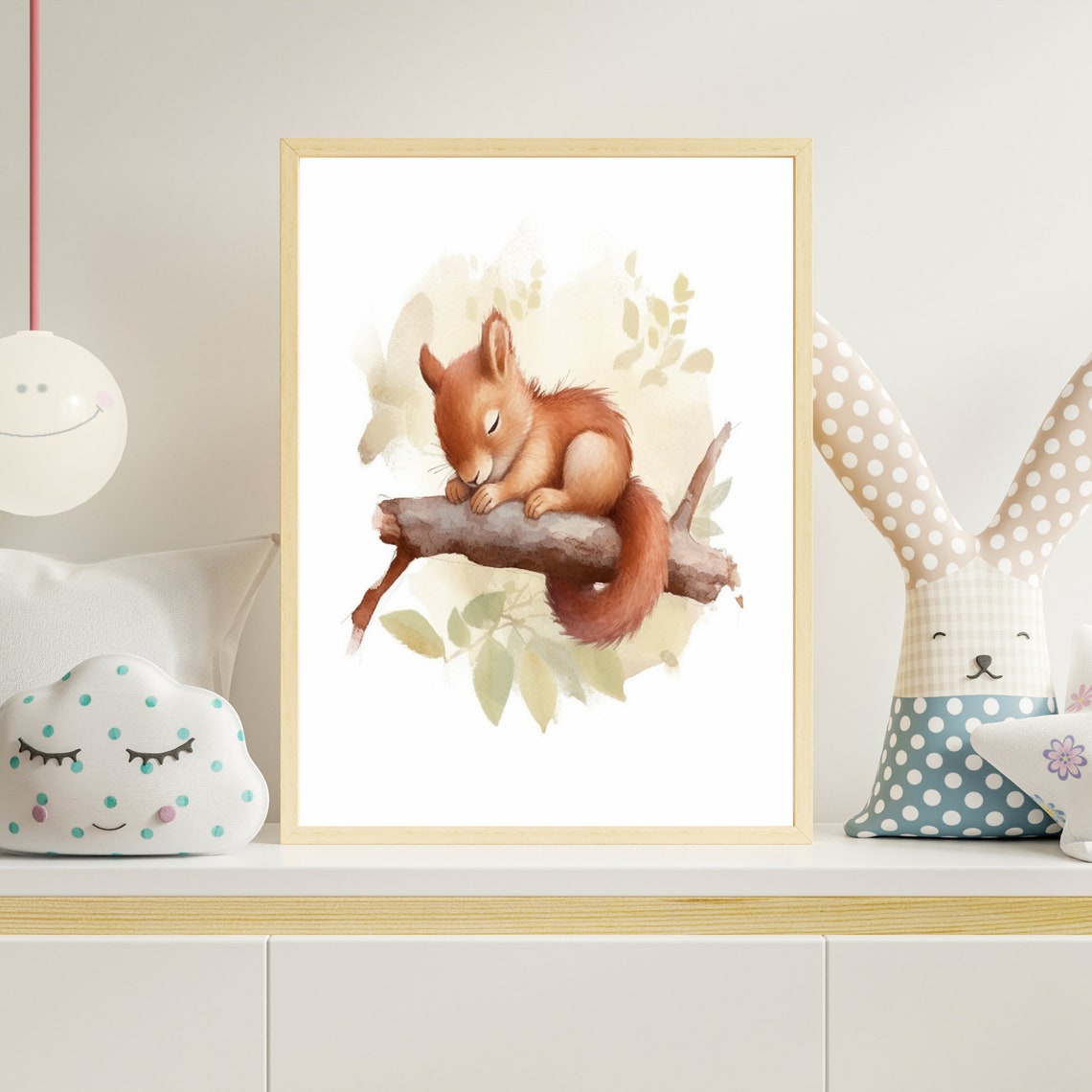 Sleeping Red Squirrel on Branch Watercolor Nursery Art Poster - Image 4
