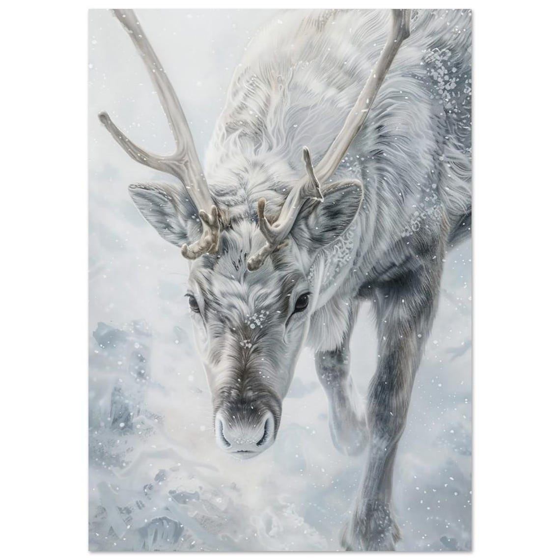 Majestic Reindeer In Snow Close Up Winter Wildlife Art Poster - Image 4