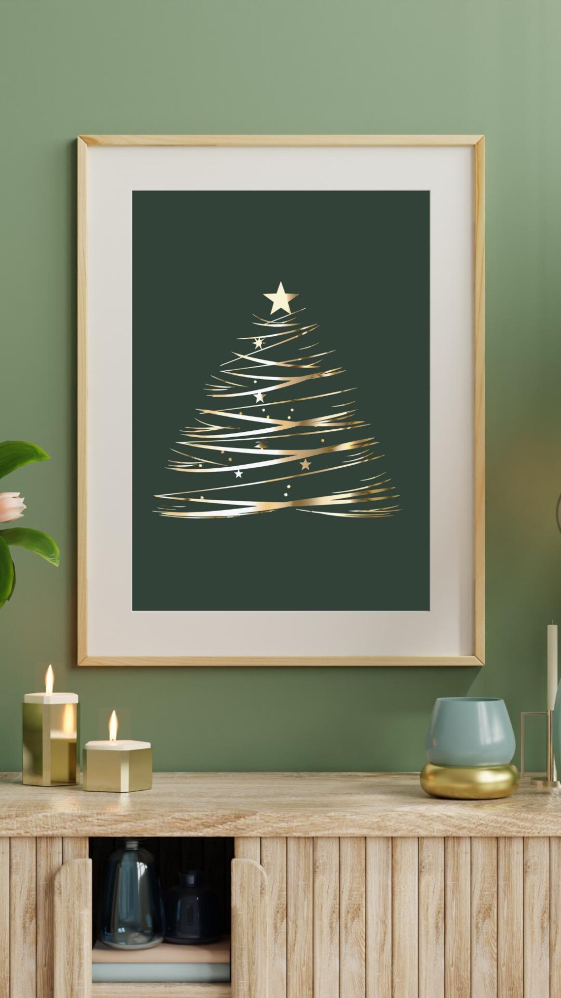 Modern Gold Christmas Tree Line Art Dark Green Holiday Poster - Image 4