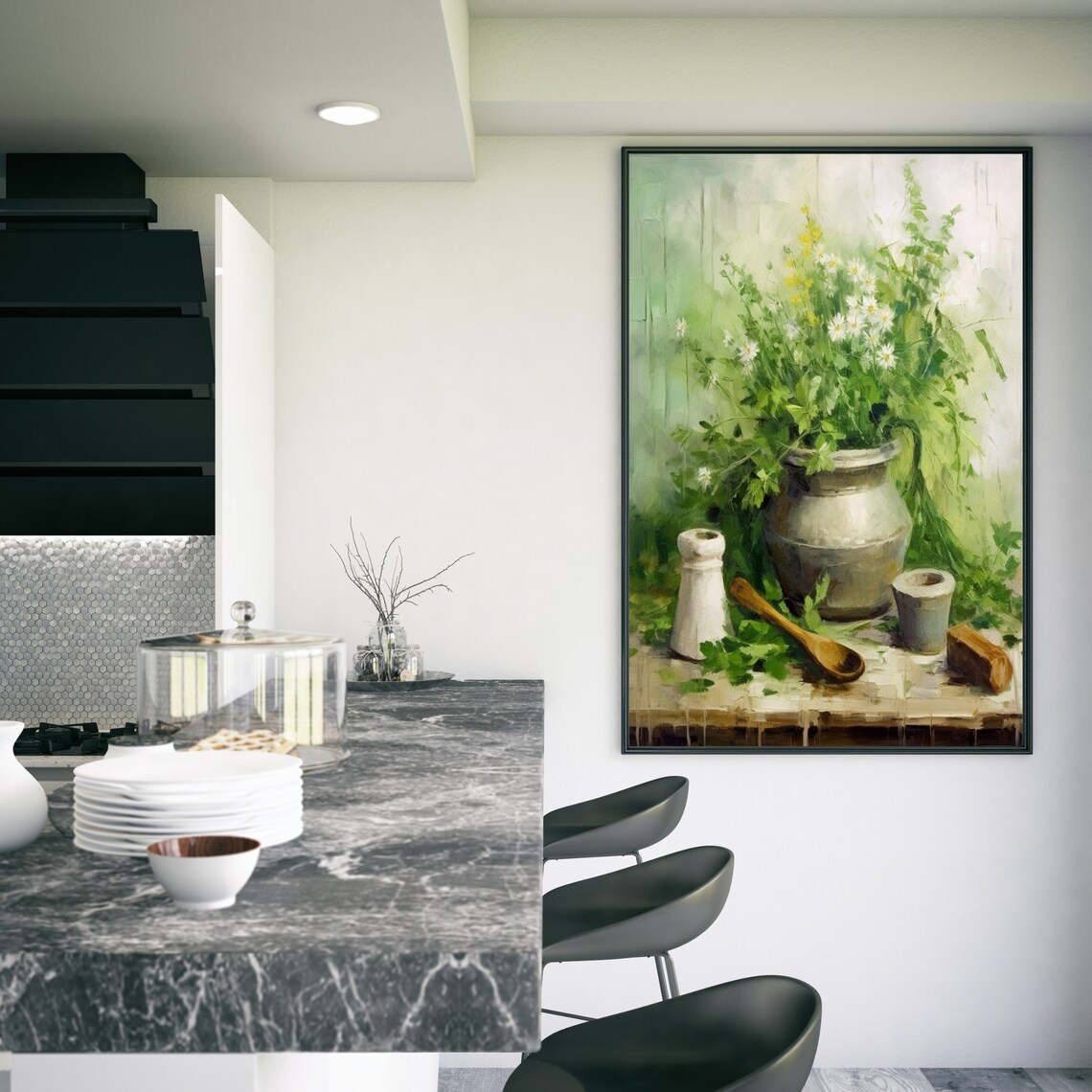 Kitchen Watercolor Herbs Poster, Botanical Wall Art Print - Image 3