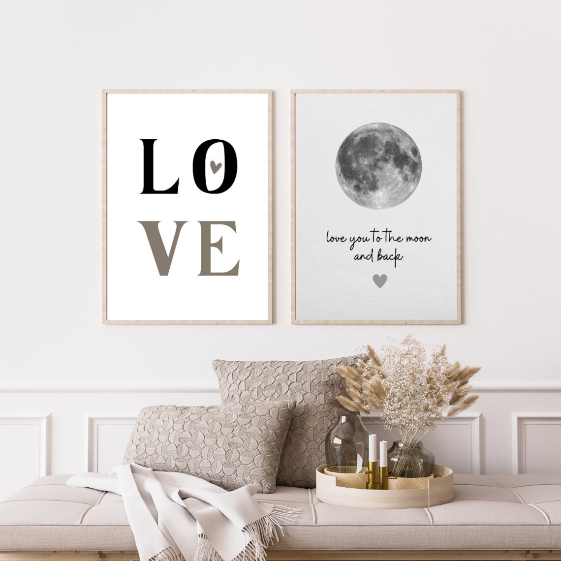 Love You To The Moon And Back Script Heart Romantic Quote Poster - Image 3