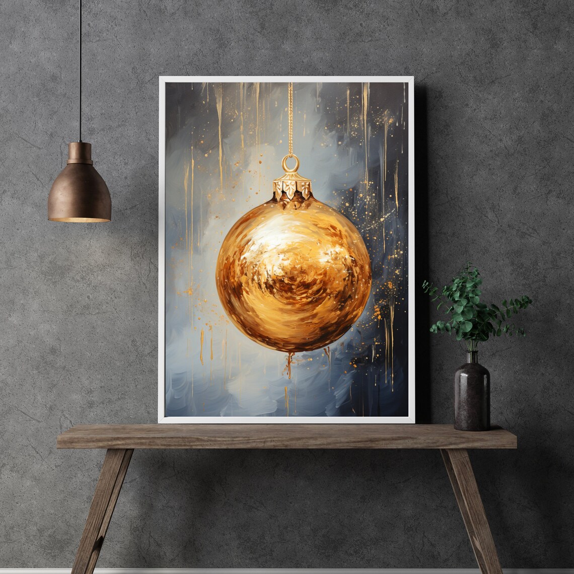 Golden Christmas Bauble Painterly Art Festive Holiday Poster - Image 2