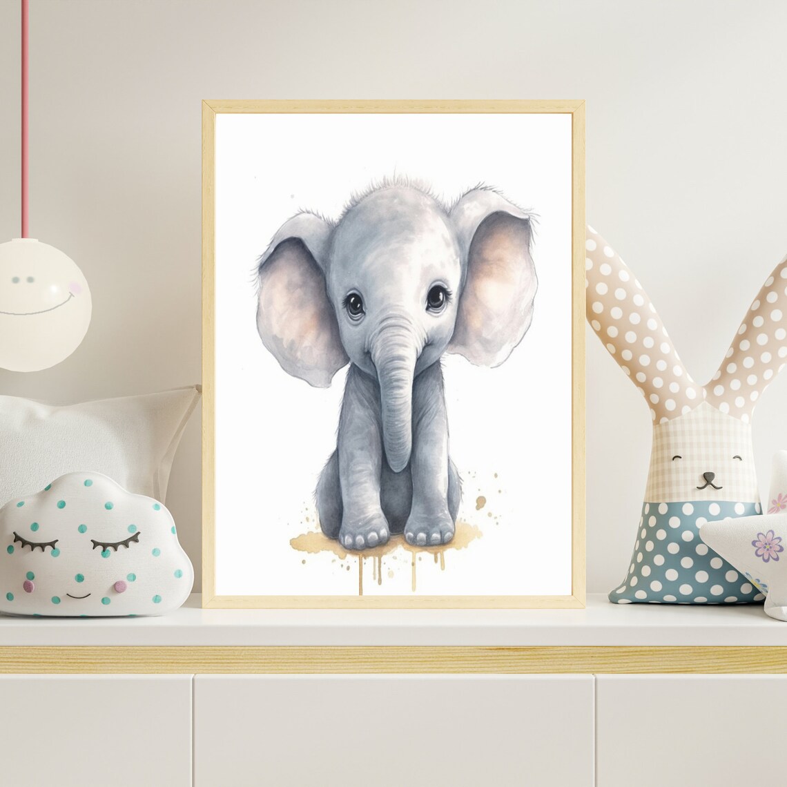 Sweet Gentle Baby Elephant Watercolor Safari Nursery Art Poster - Image 4