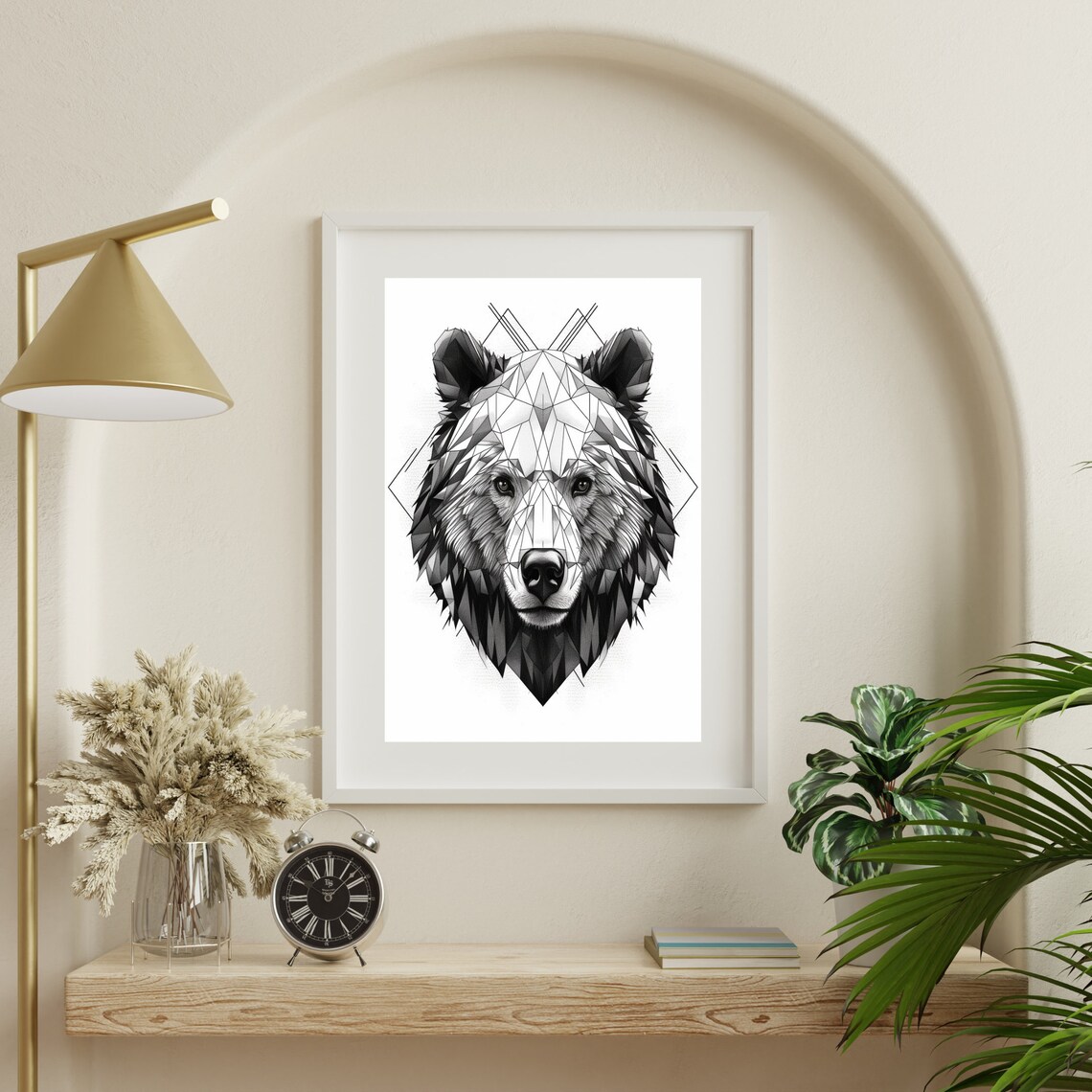 Black And White Geometric Bear Head Low Poly Wildlife Poster - Image 4