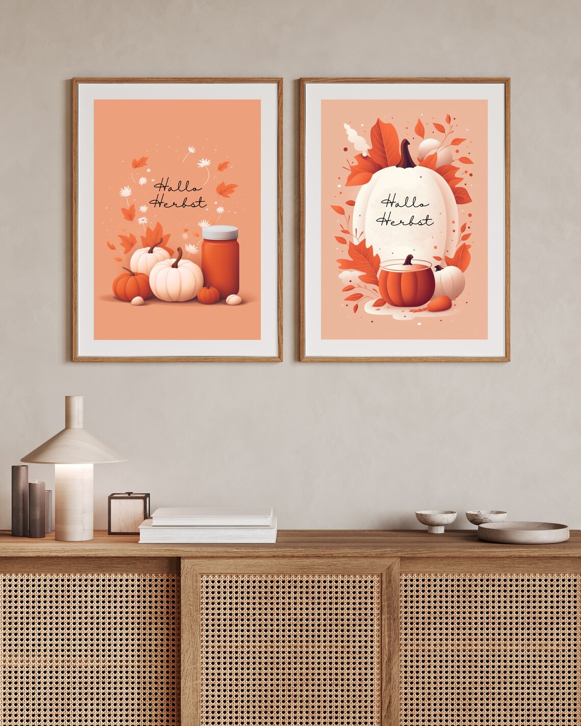 Hallo Herbst Pumpkins And Candle Fall Decor Illustration Poster - Image 2