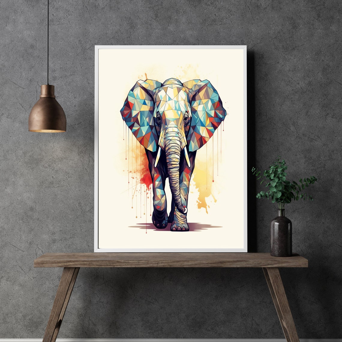 Colorful Geometric Elephant Low Poly Modern Watercolor Poster - Image 3