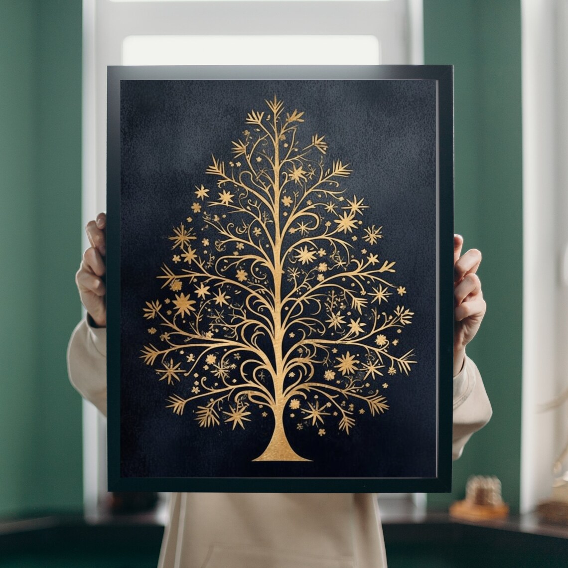 Golden Tree Of Life Starry Christmas Elegant Chic Festive Poster