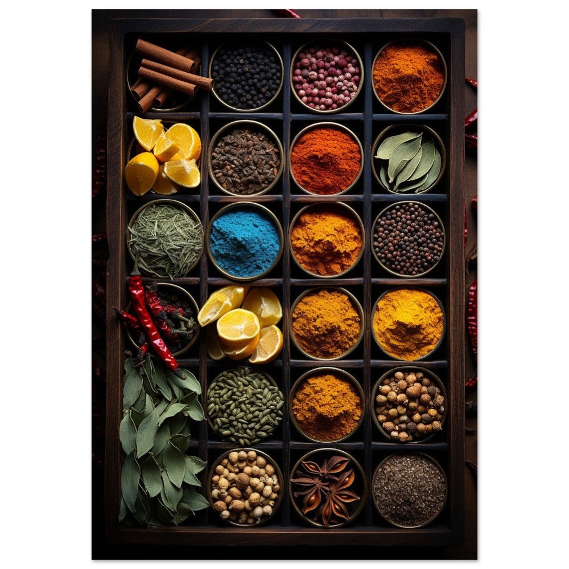 Spice Box Grid Colorful Bowls Chilies Anise Kitchen Art Poster - Image 2