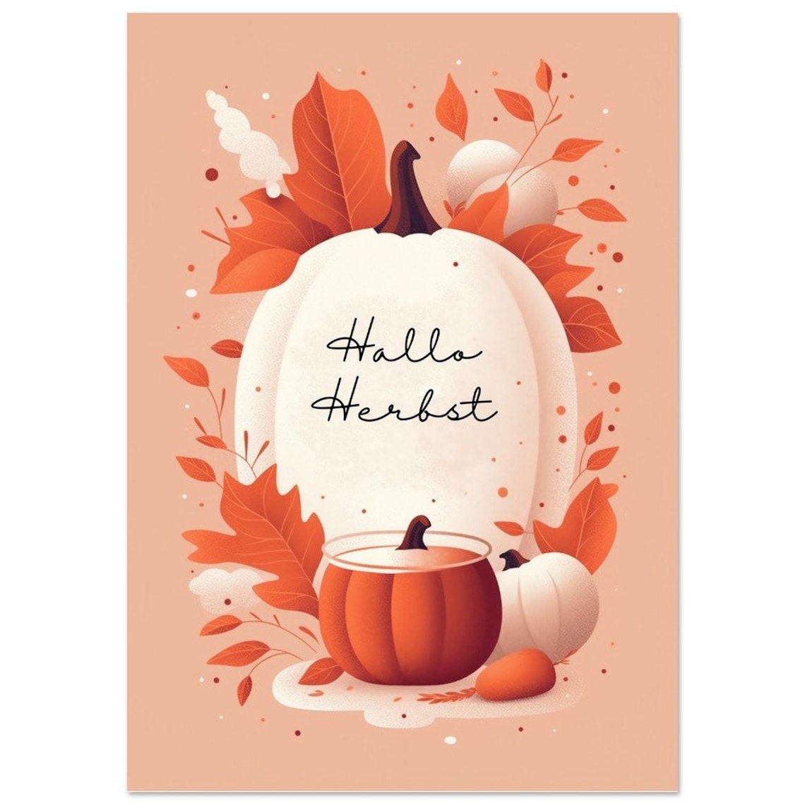 Cozy Hallo Herbst White Pumpkin Autumn Illustration Fall Poster - Image 3
