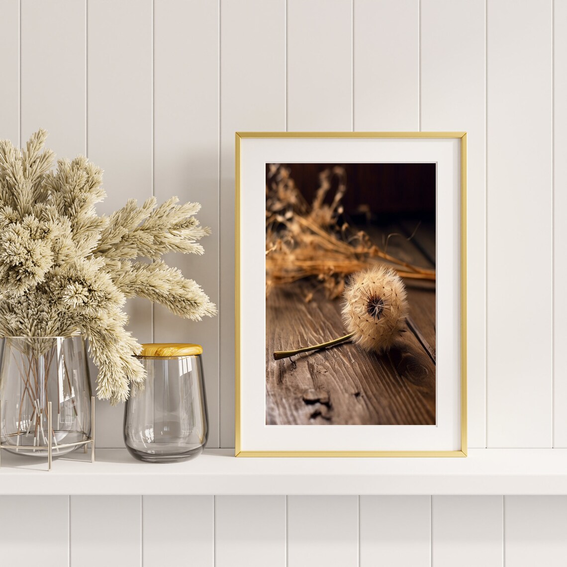 Lone Dandelion Seed Head On Dark Wood Moody Botanical Photography Print - Image 4