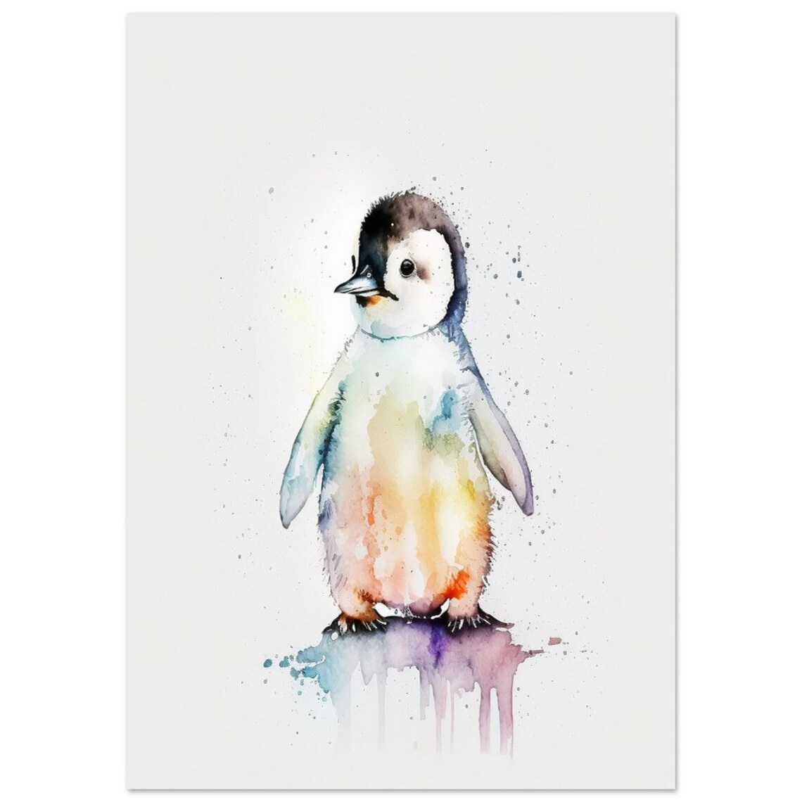 Cute Rainbow Watercolor Baby Penguin Splash Nursery Art Poster - Image 3