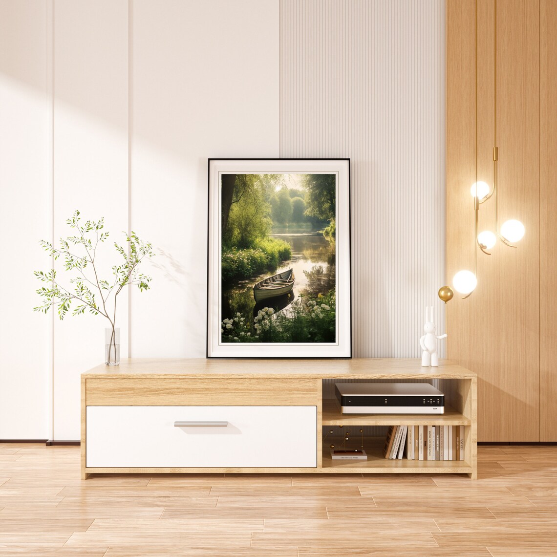 Peaceful Wooden Rowboat On Green Forest River Morning Sunrise Poster - Image 4